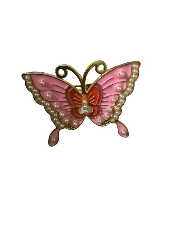 Vintage Accessories - Vintage Pink Butterfly Brooch with Faux Pearls